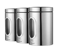 JENNIMER 3PC Kitchen Canister Sugar Food Tea Coffee Candy Storage Jars Stainless Steel with Transparent Windows(Silver)