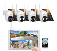 Jennov Solar Wireless Camera System with 10" Monitor, 5MP 10CH 10" Touchscreen NVR, 5MP PTZ Solar Camera Outdoor with 360° Pan & Tilt, Two Way Audio, Color Night Vision, PIR Detection, No Subscription