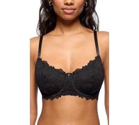 Jenny Jen Emma Underwire Lace Bra, Unpadded Sheer Lingerie for Women, Perfect Everyday Balconette Demi Bra (32B, Jet Black)
