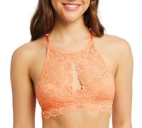 Jenny Jen Miley Halter Lace Bralette for Women, Unpadded and Unlined Wireless High-Neck Bra, Perfect Adjustable Keyhole Lingerie (Medium, Tangerine)