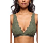Jenny Jen Women's Ivy Lace Bralette with Adjustable Straps, Unpadded Unlined Wireless Plunge Bra, Perfect Everyday Lingerie (XX-Large, Olive)