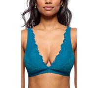 Jenny Jen Women's Ivy Lace Bralette with Adjustable Straps, Unpadded Unlined Wireless Plunge Bra, Perfect Everyday Lingerie (Large, Sea)