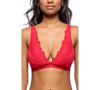 Jenny Jen Women's Ivy Lace Bralette with Adjustable Straps, Unpadded Unlined Wireless Plunge Bra, Perfect Everyday Lingerie, Small, True Red