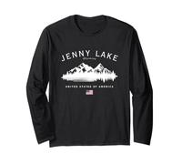 Jenny Lake Wyoming USA American Flag Mountains Long Sleeve T-Shirt