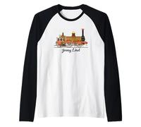 Jenny Lind Steam Locomotive Vintage Illustration Raglan Baseball Tee