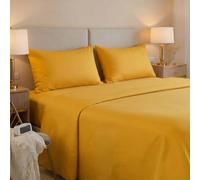 Jenny Sesal Bed Sheet Set - Solid Colour - Made in Italy - Double - Single Bed - Sheet Set + Pillowcases (Yellow Gold, Double)