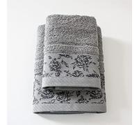 Jenny Sesal - Eleganza in Cotton: Ada Towel Set with Jacquard Frill - Perfect Sizes for Bathroom and Guest - Softness and Style with Every Drying (Dark Grey)