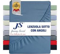 JENNY SESAL Fitted Sheet - Plain - 100% Cotton Made in Italy - Double Bed and Single Bed - Wide Choice of Colours and Sizes (Blue, Double)