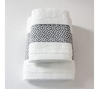 Jenny Sesal Miriam Set 1+1 Jacquard Towels with Frill, Set of Two Bath Towels Face and Guest Sizes: Face: 50 x 100 cm, Guest 38 x 58 cm, 100% Cotton, Soft to the Touch (White)