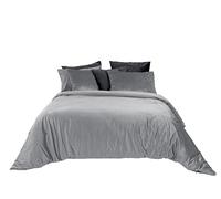 Jenny Sesal Sophia Velvet Duvet Cover Set, Soft and Elegant Velvet Top and Microfibre Bottom - Duvet Cover and Pillowcases Set (Double, Pearl Grey)