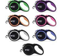 Jenny Wren Tangle-Free, Retractable Dog Lead with Anti-Slip Handle; 8M / 26FT Reflective Strong Nylon Tape/Ribbon; One-Handed Brake, Pause, Lock Purple