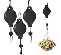 Jennytim 3 Pack Retractable Hooks Plant Hangers with Pulley Function & Adjustable Pull Mechanism - Telescopic Flower Roller with Hooks for Hanging Pots and Hanging Baskets