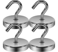 Jennytim Neodymium Magnetic Hooks, Extra Strong Powerful Magnetic Hooks for Kitchen, Fridge & Storage, Sticks without Marks, Ideal for Tools, Towels & Decoration, Pack of 4 (Silver)
