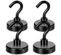 Jennytim Neodymium Magnetic Hooks, Extra Strong Powerful Magnetic Hooks for Kitchen, Fridge & Storage, Sticks without Marks, Ideal for Tools, Towels & Decoration, Pack of 4 (Black)