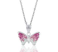 JennyWrenJewels Children’s Jewellery | Girls & Kids Sterling Silver Crystal Butterfly Necklace | Pendant & Gift Bag (Pink & Clear, 16)