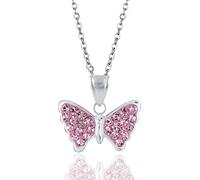 JennyWrenJewels Children’s Jewellery | Girls & Kids Sterling Silver Crystal Butterfly Necklace | Pendant & Gift Bag (Pink, 14)