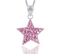 JennyWrenJewels Children’s Jewellery | Girls & Kids Sterling Silver Crystal Star Necklace | 925 Sterling Silver UK | Pendant & Gift Bag (Pink, 16)