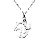 JennyWrenJewels Sterling Silver Horse & Horseshoe Necklace | Chain lengths for Women, children, girls | Horse & pony Jewellery gift (18)