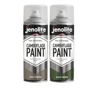 JENOLITE Army Camouflage Paint Twin Pack | Olive Green & Mud Brown | 2 x 400ml | Ideal for Model Making, Paintball, Airsoft, Military Vehicles