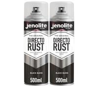 JENOLITE Directorust Gloss Spray Paint Black 2 x 500ml Multi-Surface | Apply Direct to Rust - No Primer Needed, Durable Weather-Resistant Gloss Finish for Metal, Wood, Plastic & Ceramic (RAL 9005)
