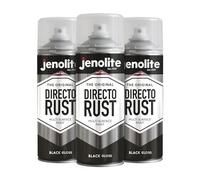 Jenolite Directorust Gloss Spray Paint - BLACK, 3 x 400ml, Direct To Rust, Multi Surface, RAL 9005