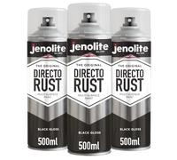 JENOLITE Directorust Gloss Spray Paint Black 3 x 500ml Multi-Surface | Apply Direct to Rust - No Primer Needed, Durable Weather-Resistant Gloss Finish for Metal, Wood, Plastic & Ceramic (RAL 9005)