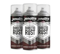 JENOLITE Directorust Gloss Spray Paint | ESPRESSO BROWN | 3 x 400ml | Direct To Rust Spray Paint For Metal | Multi Surface Gloss Aerosol For Wood, Metal, Plastic, Ceramic | RAL 8017