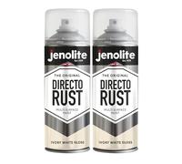 JENOLITE Directorust Gloss Spray Paint | IVORY WHITE | 2 x 400ml | Direct To Rust Spray Paint For Metal | Multi Surface Gloss Aerosol For Wood, Metal, Plastic, Ceramic | RAL 1013
