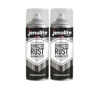 JENOLITE Directorust Hammered Spray Paint Black 2 x 400ml | Hammered Metal Finish Direct to Rust - No Primer Needed, All-in-One Primer, Undercoat & Topcoat, Hides Surface Imperfections