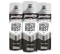 JENOLITE Directorust Spray Paint Satin Finish | BLACK | 3 x 500ml | Direct To Rust Spray Paint For Metal | All-In-One Multi Surface Paint for Metal, Wood, Plastic, Ceramic | RAL 9005