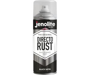 JENOLITE Directorust Spray Paint Satin Finish | BLACK | 400ml | Direct To Rust Spray Paint For Metal | All-In-One Multi Surface Paint for Metal, Wood, Plastic, Ceramic | RAL 9005
