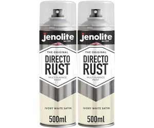 JENOLITE Directorust Spray Paint Satin Finish | IVORY WHITE | 2 x 500ml | Direct To Rust Spray Paint For Metal| All-In-One Multi Surface Paint for Metal, Wood, Plastic, Ceramic | RAL 1013