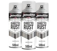 JENOLITE Directorust Spray Paint Satin Finish | WHITE | 3 x 500ml | Direct To Rust Spray Paint For Metal| All-In-One Multi Surface Paint for Metal, Wood, Plastic, Ceramic | RAL 9016