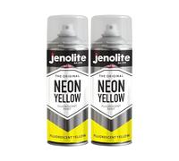 JENOLITE Fluorescent Spray Paint | NEON YELLOW | 2x400ml | Premium High Visibility Neon Spray Paint | Multi Surface High Viz Paint | Ideal for Hobbies, Graffiti-Art, Crafting & Safety Marking
