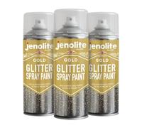 JENOLITE Glitter Spray Paint | Gold Glitter Spray in Clear Sealant | 3x400ml | Clear Lacquer with Fine Sparkle | Multi-Surface | Ideal for Picture Frames, Mirrors, Ornaments & Crafting