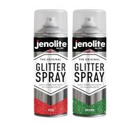 JENOLITE Glitter Spray Paint Red & Green 2 x 400ml Twin Pack | Fine Glitter in Clear Protective Lacquer - Multi-Surface for Frames, Mirrors, Ornaments & Crafts, One Red & One Green