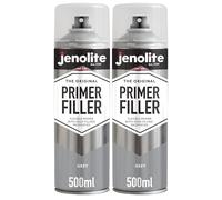 JENOLITE Primer Filler Spray Paint (GREY) | 2 x 500ml | High Fill Multi-Surface Primer Paint | Fills Small Dents & Scratches | Perfect For Car Bodywork, 3D Printer Models & More