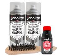 JENOLITE Radiator Restoration Kit for Cast Iron & Steel Radiators. Silver Radiator Spray Paint 2x400ml, Rust Remover Thick Liquid 150ml, Wire Brush. Restore rusty radiators without replacement