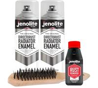 JENOLITE Radiator Restoration Kit White Spray Paint Rust Remover Wire Brush | Complete Kit: 2 x 500ml Radiator Paint, 150ml Rust Remover & Wire Brush - Restore Rusty Radiators, Heat Resistant Finish