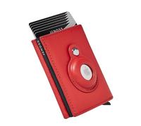 Jenoss Full Grain Leather Wallet for Men & Women: Smart AirTag Wallet With Pop Up Case, Slim, RFID Blocking, Credit Card Holder, Apple Air Tag Tracker Minimalist 9-12 Slot | ID & Cash (Red)