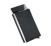 JENOSS Jarvis Agony Full Grain Saffiano Leather Pop Up Premium Smart Wallet for men, Black & Brown ( Silver Case ), Artisanal Handcrafted