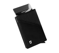 JENOSS Jarvis Agony Full Grain Saffiano Leather Pop Up Premium Smart Wallet for men, Black & Carbon, Carry-on 3.7 Inches, Artisanal Handcrafted