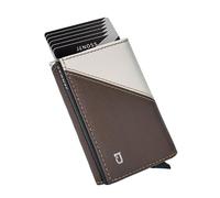 JENOSS Jarvis Agony Full Grain Saffiano Leather Pop Up Premium Smart Wallet for men, Brown & Cream, Carry-on 3.7 Inches, Artisanal Handcrafted