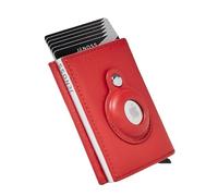 Jenoss Smart AirTag Wallet for Men & Women: Full Grain Leather, Handcrafted, Case Pop Up Case, Slim, RFID Blocking, Credit Card Holder Apple Air Tag Tracker Trifold Minimalist 12 Slot ID (Red&Silver)