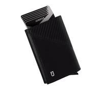 Jenoss Smart Wallet For Men: Full Grain Leather, Handcrafted, Slide Metal Pop Up Case, Slim RFID Blocking Credit Card Holder, Minimalist Compact 12 Cards Slot Organizers ID Money Clip (Black & Carbon)