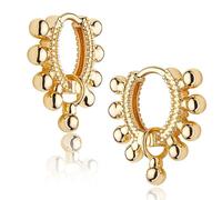 Jenosy 18K Gold Plated Huggie Earrings with Shining Cubic Zriconia Geometry Beads Star Hoop Earrings for Women