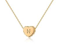 Jenosy Gold Necklace for Women Tiny Gold Initial Heart Necklace Personalised Name Necklace 18K Gold Plated Letter Necklace Dainty Initial Heart Locket Necklaces Jewellery Gift for Women Girls