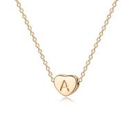 Jenosy Tiny Gold Initial Heart Necklace 18K Gold Plated Handmade Clavicle Chain Necklace Dainty Personalized Letter Heart Choker Necklace A-Z Gifts for Women Girls Necklace Jewelry