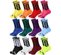 JenPen 12 Pairs Halloween Crayon Socks Pencil Rainbow Soccer Grippy Socks Crayon Costume for Unisex Adult Teen Boys Girls