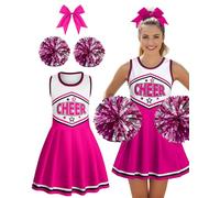 JenPen 3 Pcs Halloween Cheerleader Costume for Women Adult Girls Cheerleader Outfit Set Cheerleading Uniform Dress for Party, Rose Red, Medium